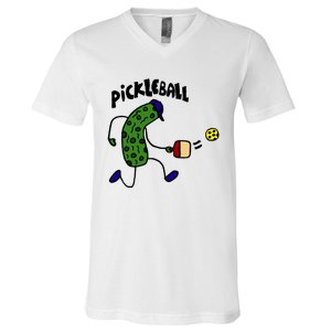 Funny Pickle Playing Pickleball V-Neck T-Shirt