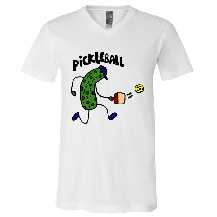 Funny Pickle Playing Pickleball V-Neck T-Shirt