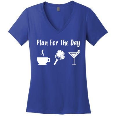 Funny Pickleball Plan For The Day Pickleball Coffee Martini Gift Women's V-Neck T-Shirt