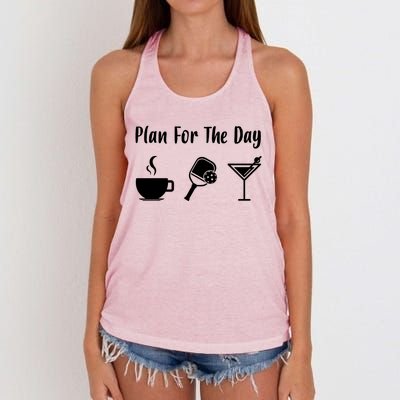 Funny Pickleball Plan For The Day Pickleball Coffee Martini Gift Women's Knotted Racerback Tank