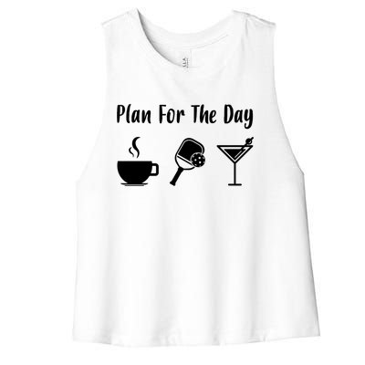 Funny Pickleball Plan For The Day Pickleball Coffee Martini Gift Women's Racerback Cropped Tank