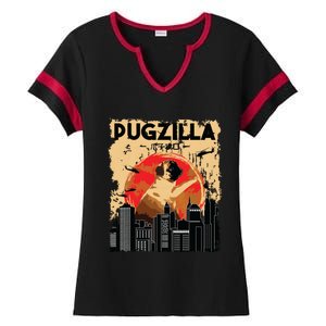 Funny Pug Pugzilla Funny Dog Pug Lover Pug Owner Pug Ladies Halftime Notch Neck Tee