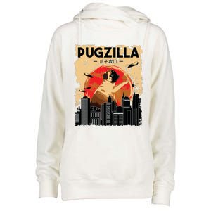 Funny Pug Pugzilla Funny Dog Pug Lover Pug Owner Pug Womens Funnel Neck Pullover Hood