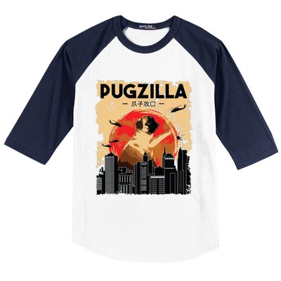 Funny Pug Pugzilla Funny Dog Pug Lover Pug Owner Pug Baseball Sleeve Shirt