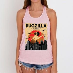 Funny Pug Pugzilla Funny Dog Pug Lover Pug Owner Pug Women's Knotted Racerback Tank