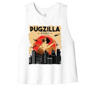 Funny Pug Pugzilla Funny Dog Pug Lover Pug Owner Pug Women's Racerback Cropped Tank