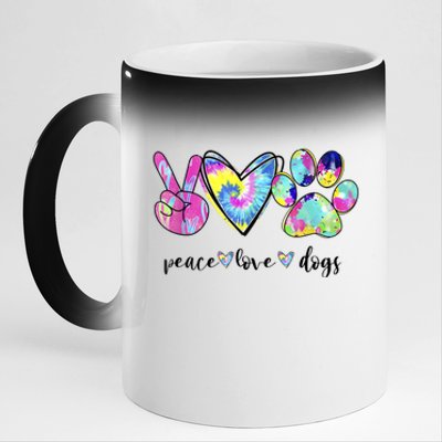 Funny Puppy Paw Dog Gift Peace Love Dogs Lover Gift 11oz Black Color Changing Mug