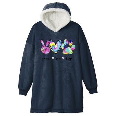 Funny Puppy Paw Dog Gift Peace Love Dogs Lover Gift Hooded Wearable Blanket