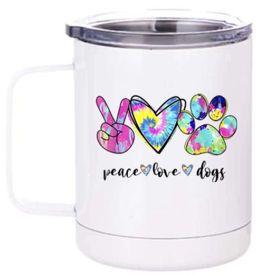 Funny Puppy Paw Dog Gift Peace Love Dogs Lover Gift 12 oz Stainless Steel Tumbler Cup