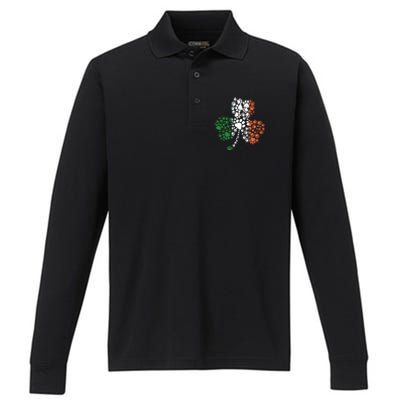 Funny Paw Print Dog Owner Lover St. Patricks Day Shamrock Performance Long Sleeve Polo