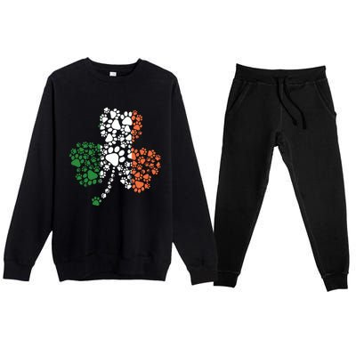 Funny Paw Print Dog Owner Lover St. Patricks Day Shamrock Premium Crewneck Sweatsuit Set