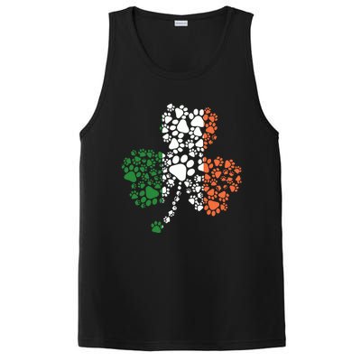 Funny Paw Print Dog Owner Lover St. Patricks Day Shamrock PosiCharge Competitor Tank