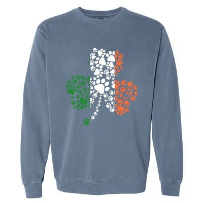 Funny Paw Print Dog Owner Lover St. Patricks Day Shamrock Garment-Dyed Sweatshirt