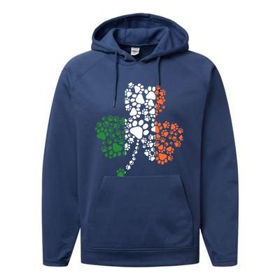 Funny Paw Print Dog Owner Lover St. Patricks Day Shamrock Performance Fleece Hoodie