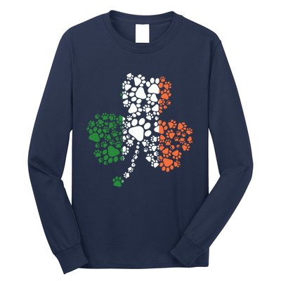 Funny Paw Print Dog Owner Lover St. Patricks Day Shamrock Long Sleeve Shirt