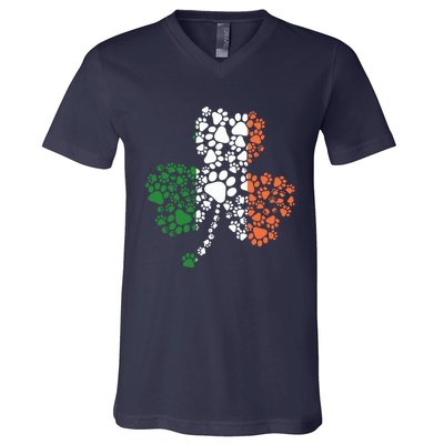 Funny Paw Print Dog Owner Lover St. Patricks Day Shamrock V-Neck T-Shirt