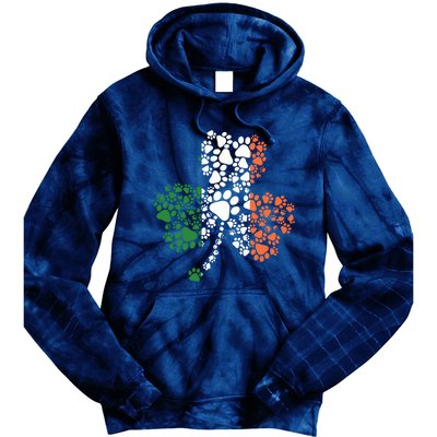 Funny Paw Print Dog Owner Lover St. Patricks Day Shamrock Tie Dye Hoodie