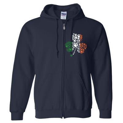 Funny Paw Print Dog Owner Lover St. Patricks Day Shamrock Full Zip Hoodie