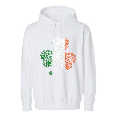 Funny Paw Print Dog Owner Lover St. Patricks Day Shamrock Garment-Dyed Fleece Hoodie