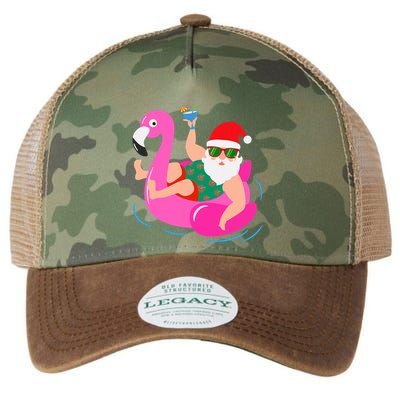 Funny Pool Party Santa Sunglasses Flamingo Christmas In July Legacy Tie Dye Trucker Hat