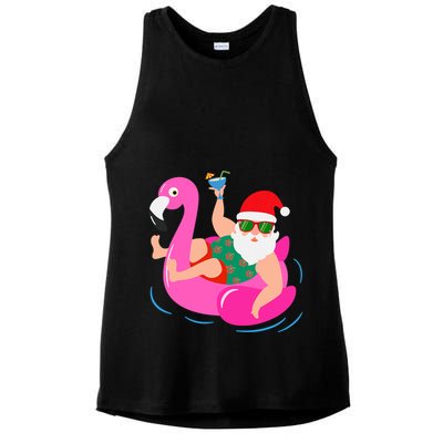 Funny Pool Party Santa Sunglasses Flamingo Christmas In July Ladies PosiCharge Tri-Blend Wicking Tank