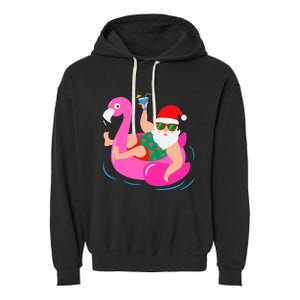 Funny Pool Party Santa Sunglasses Flamingo Christmas In July Garment-Dyed Fleece Hoodie