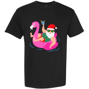 Funny Pool Party Santa Sunglasses Flamingo Christmas In July Garment-Dyed Heavyweight T-Shirt