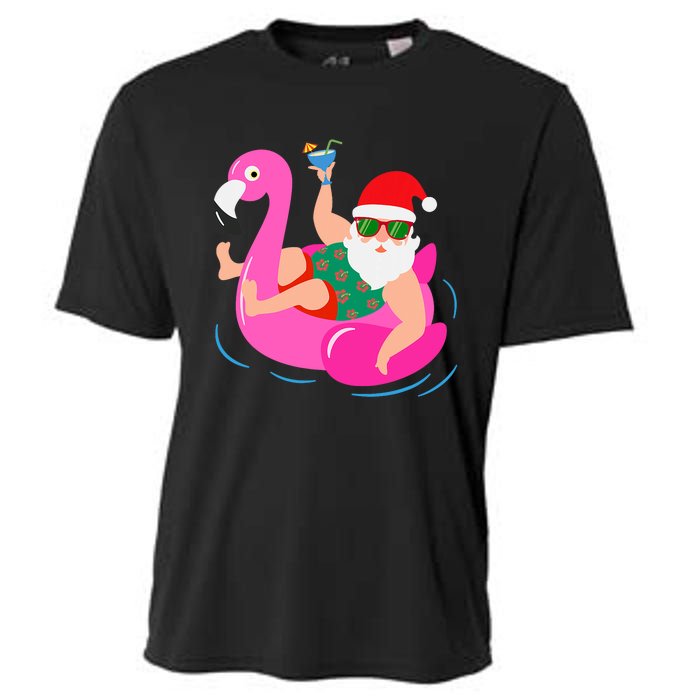 Funny Pool Party Santa Sunglasses Flamingo Christmas In July Cooling Performance Crew T-Shirt