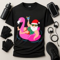 Funny Pool Party Santa Sunglasses Flamingo Christmas In July Cooling Performance Crew T-Shirt