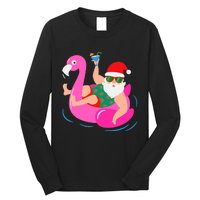 Funny Pool Party Santa Sunglasses Flamingo Christmas In July Long Sleeve Shirt