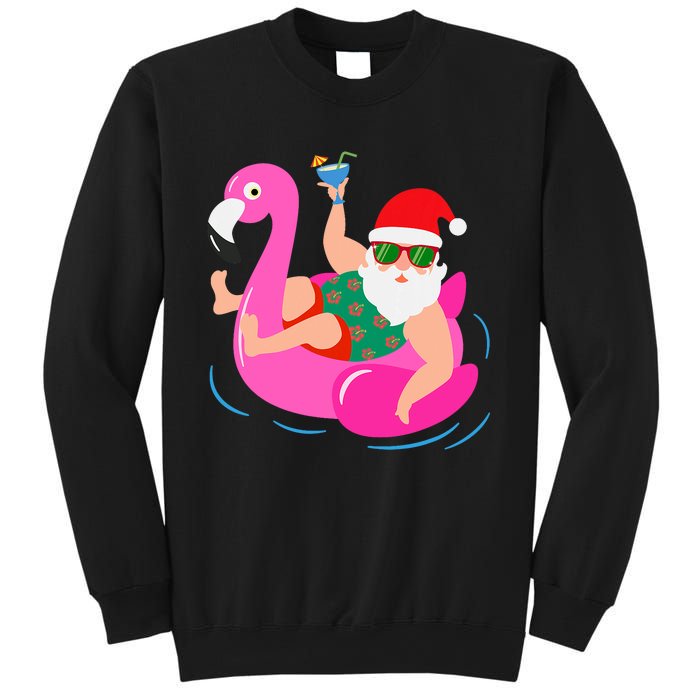 Funny Pool Party Santa Sunglasses Flamingo Christmas In July Sweatshirt