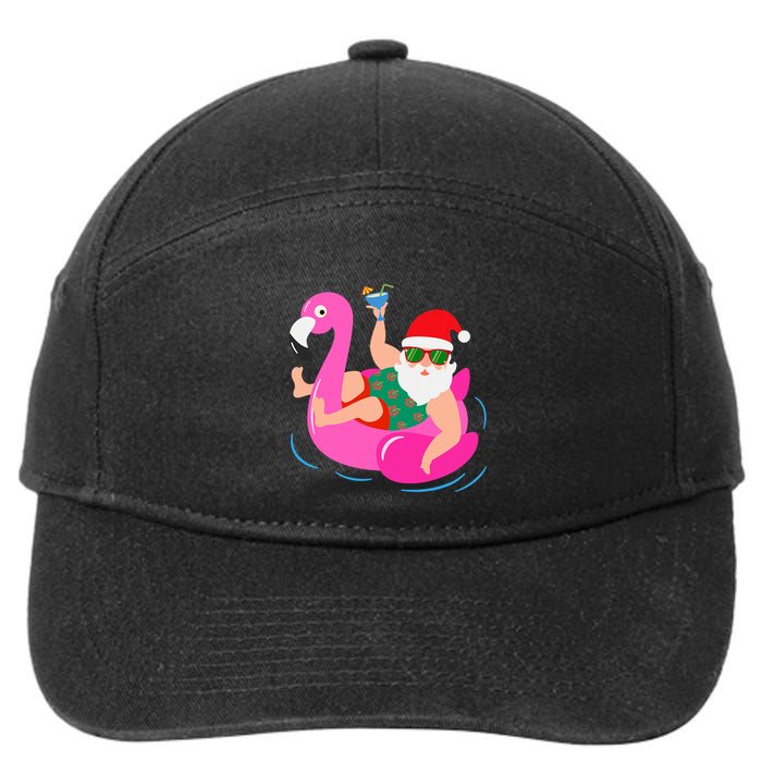 Funny Pool Party Santa Sunglasses Flamingo Christmas In July 7-Panel Snapback Hat