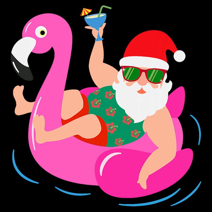 Funny Pool Party Santa Sunglasses Flamingo Christmas In July 7-Panel Snapback Hat