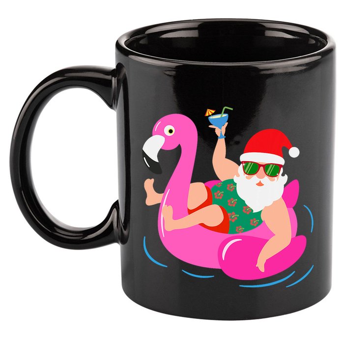 Funny Pool Party Santa Sunglasses Flamingo Christmas In July 11oz C Handle Ceramic Mug