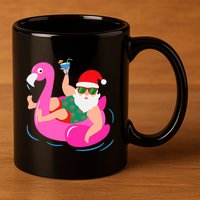 Funny Pool Party Santa Sunglasses Flamingo Christmas In July 11oz C Handle Ceramic Mug