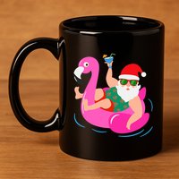 Funny Pool Party Santa Sunglasses Flamingo Christmas In July 11oz C Handle Ceramic Mug