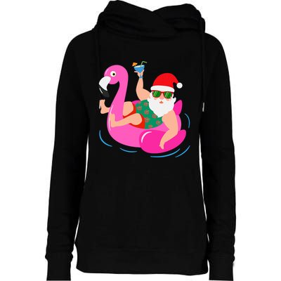 Funny Pool Party Santa Sunglasses Flamingo Christmas In July Womens Funnel Neck Pullover Hood