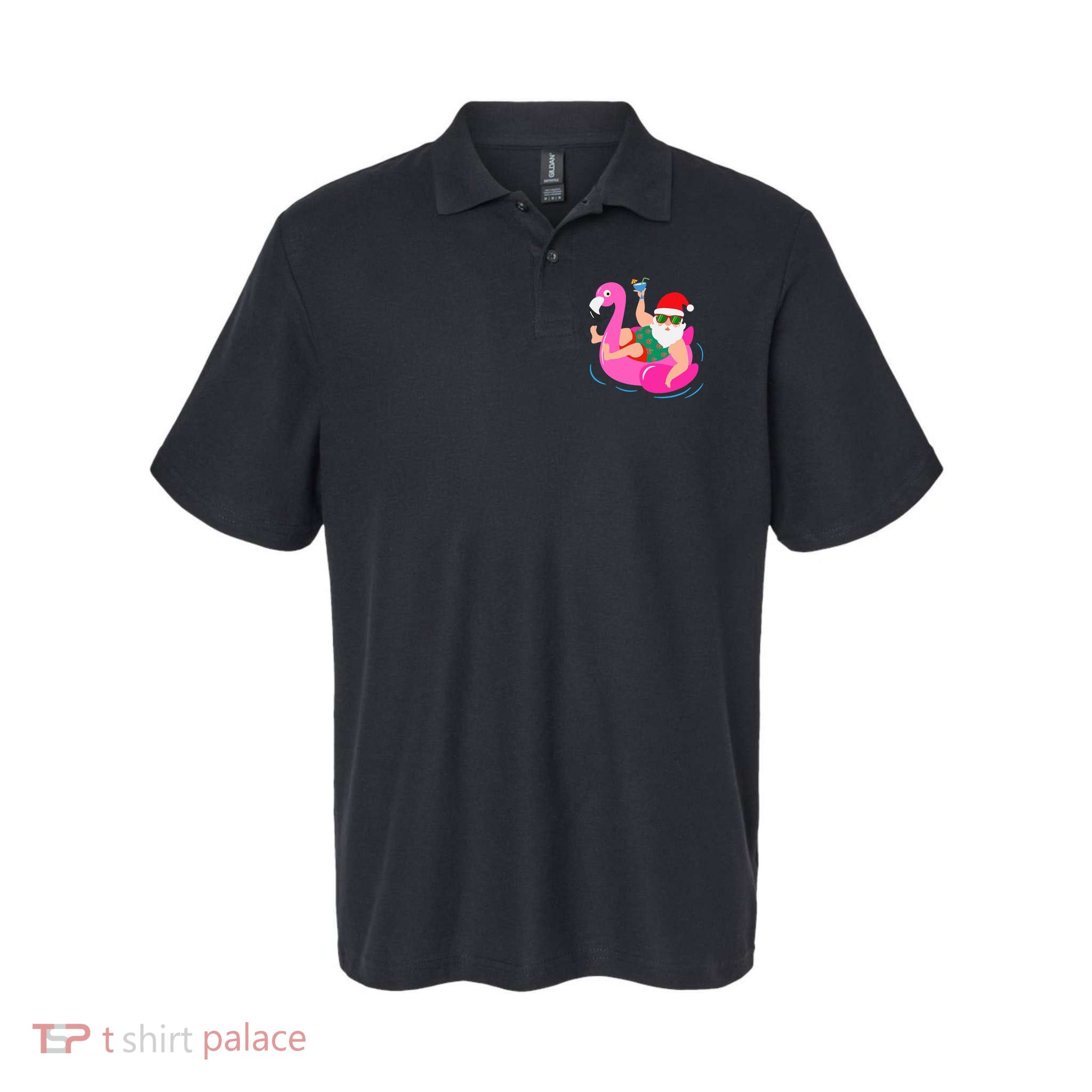 Funny Pool Party Santa Sunglasses Flamingo Christmas In July Polo