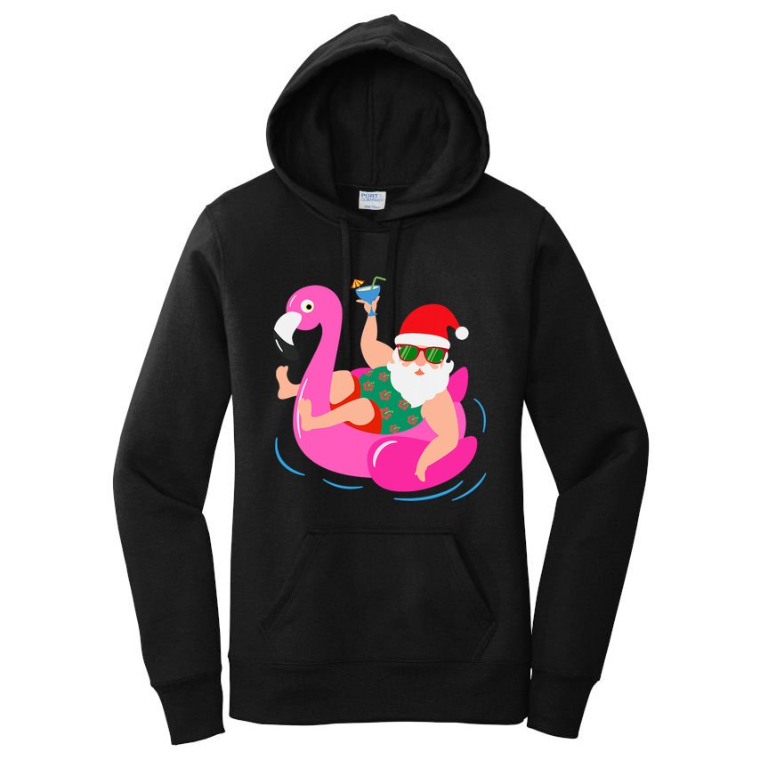 Funny Pool Party Santa Sunglasses Flamingo Christmas In July Women's Pullover Hoodie