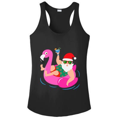 Funny Pool Party Santa Sunglasses Flamingo Christmas In July Ladies PosiCharge Competitor Racerback Tank