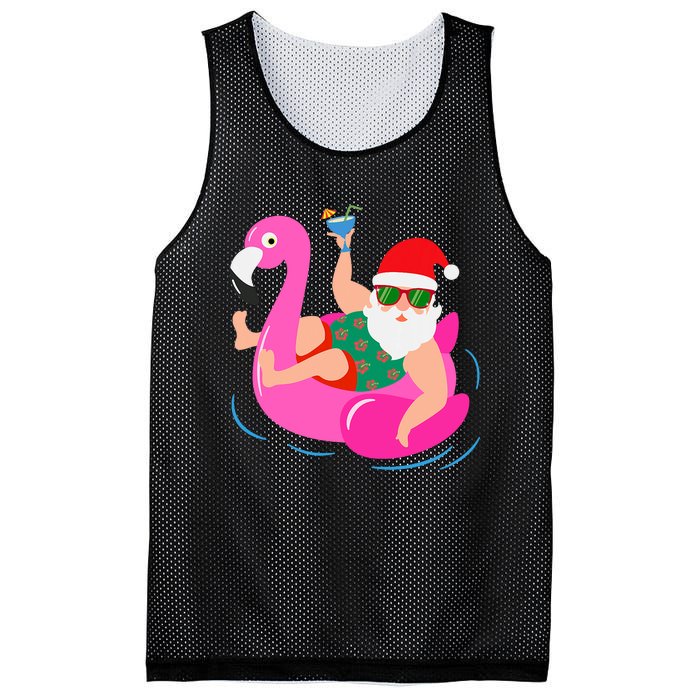 Funny Pool Party Santa Sunglasses Flamingo Christmas In July Mesh Reversible Basketball Jersey Tank