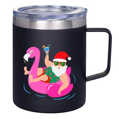 Funny Pool Party Santa Sunglasses Flamingo Christmas In July 12oz Stainless Steel Coffee Mug