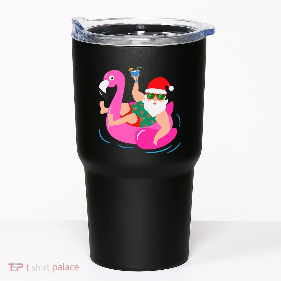 Funny Pool Party Santa Sunglasses Flamingo Christmas In July Tumbler