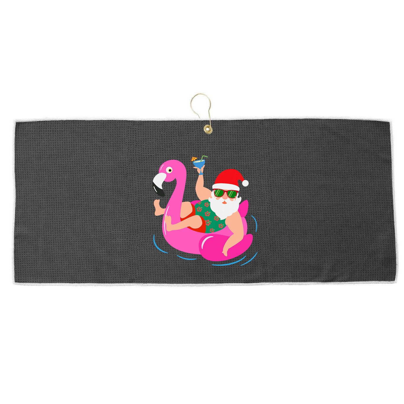 Funny Pool Party Santa Sunglasses Flamingo Christmas In July Large Microfiber Waffle Golf Towel