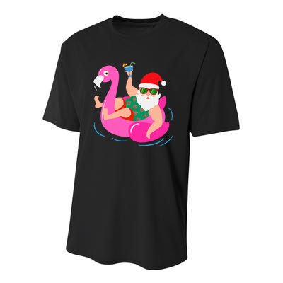 Funny Pool Party Santa Sunglasses Flamingo Christmas In July Youth Performance Sprint T-Shirt