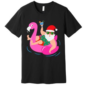 Funny Pool Party Santa Sunglasses Flamingo Christmas In July Premium T-Shirt