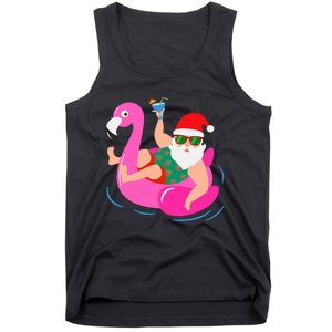 Funny Pool Party Santa Sunglasses Flamingo Christmas In July Tank Top