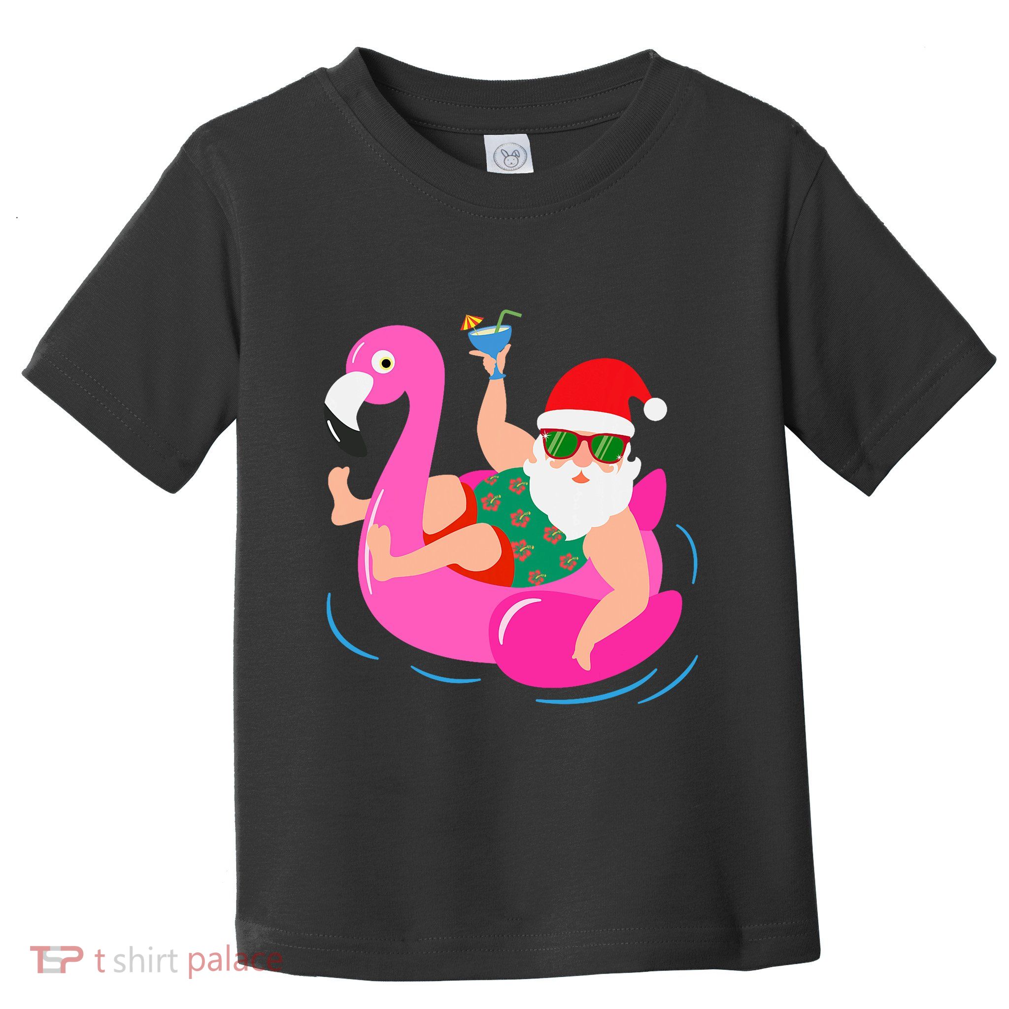 Funny Pool Party Santa Sunglasses Flamingo Christmas In July Toddler T-Shirt