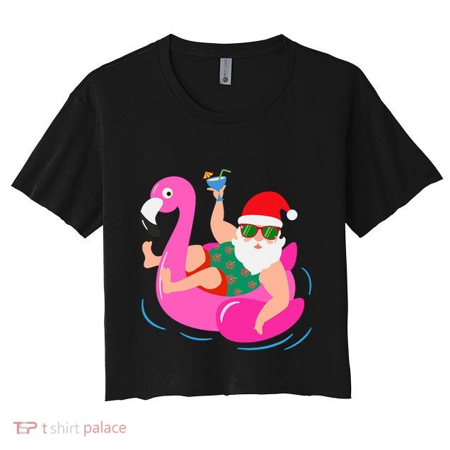 Funny Pool Party Santa Sunglasses Flamingo Christmas In July Crop Top