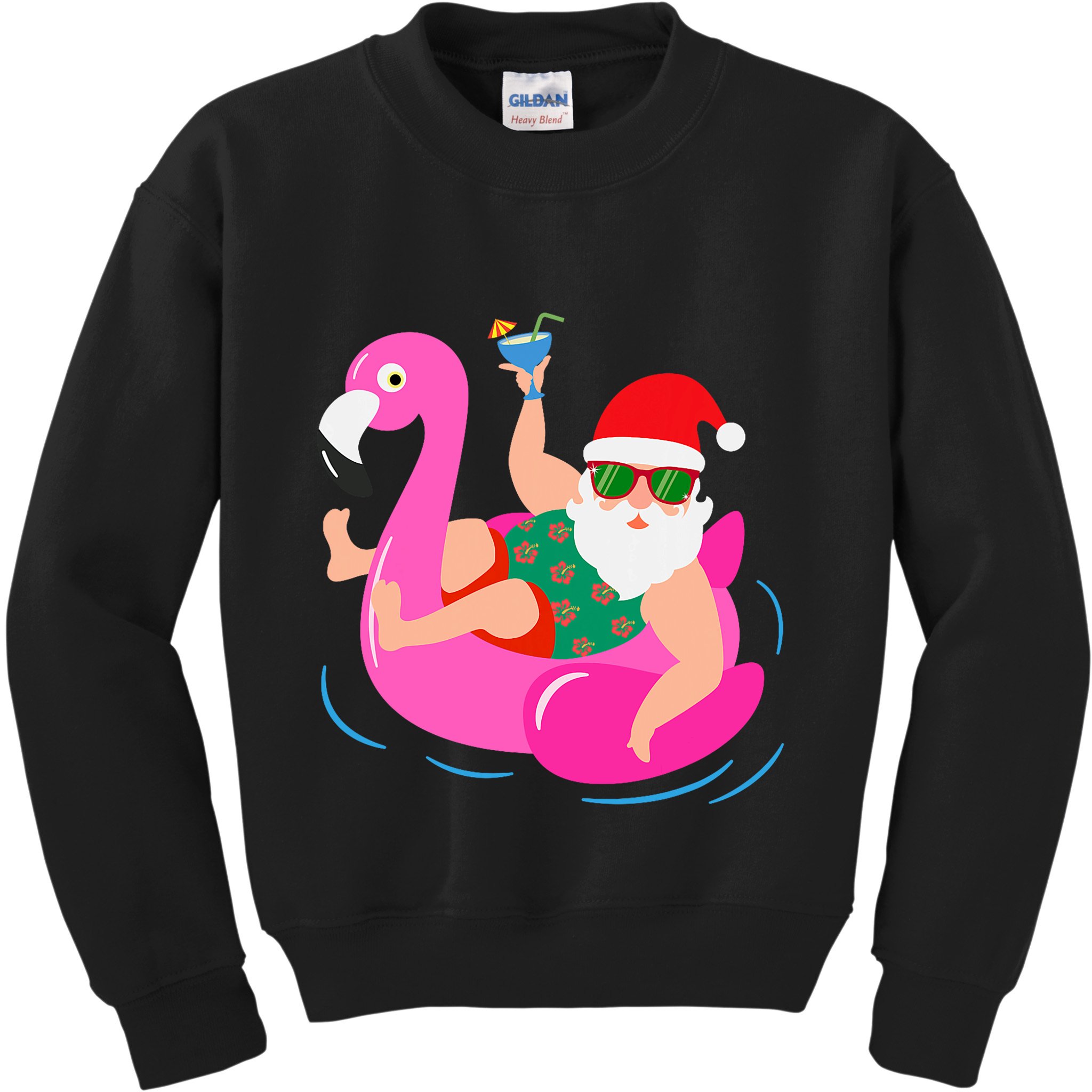 Funny Pool Party Santa Sunglasses Flamingo Christmas In July Kids Sweatshirt